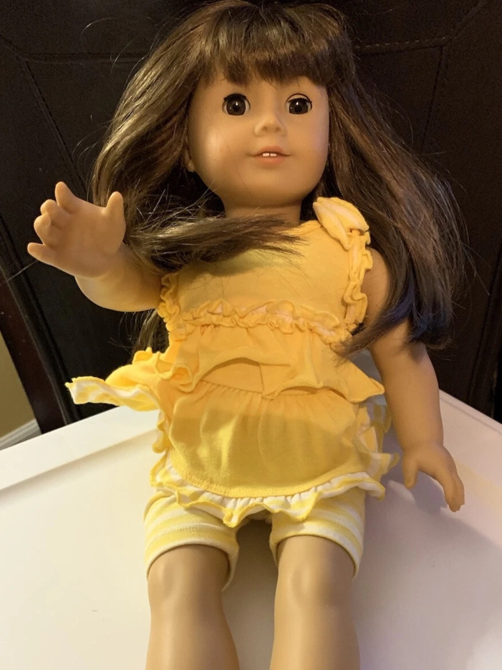 American Girl‎ Yellow Ruffle Dress and Striped Shorts Doll Outfit